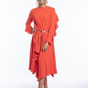 Zara Vibrant Orange Asymmetrical Ruffle Dress